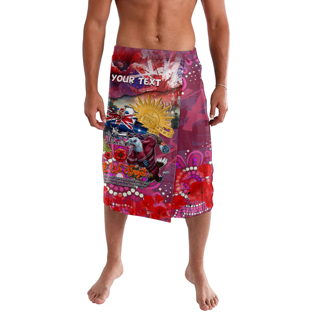 Personalised Australia Rugby Sea Eagles ANZAC Lavalava Manly-Warringah Scratch Style