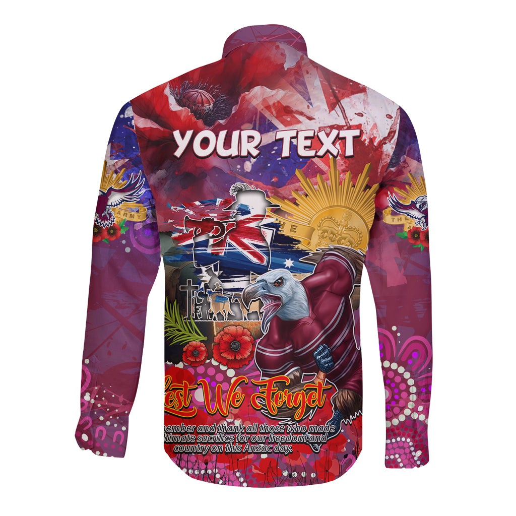 Personalised Australia Rugby Sea Eagles ANZAC Long Sleeve Button Shirt Manly-Warringah Scratch Style - Vibe Hoodie Shop