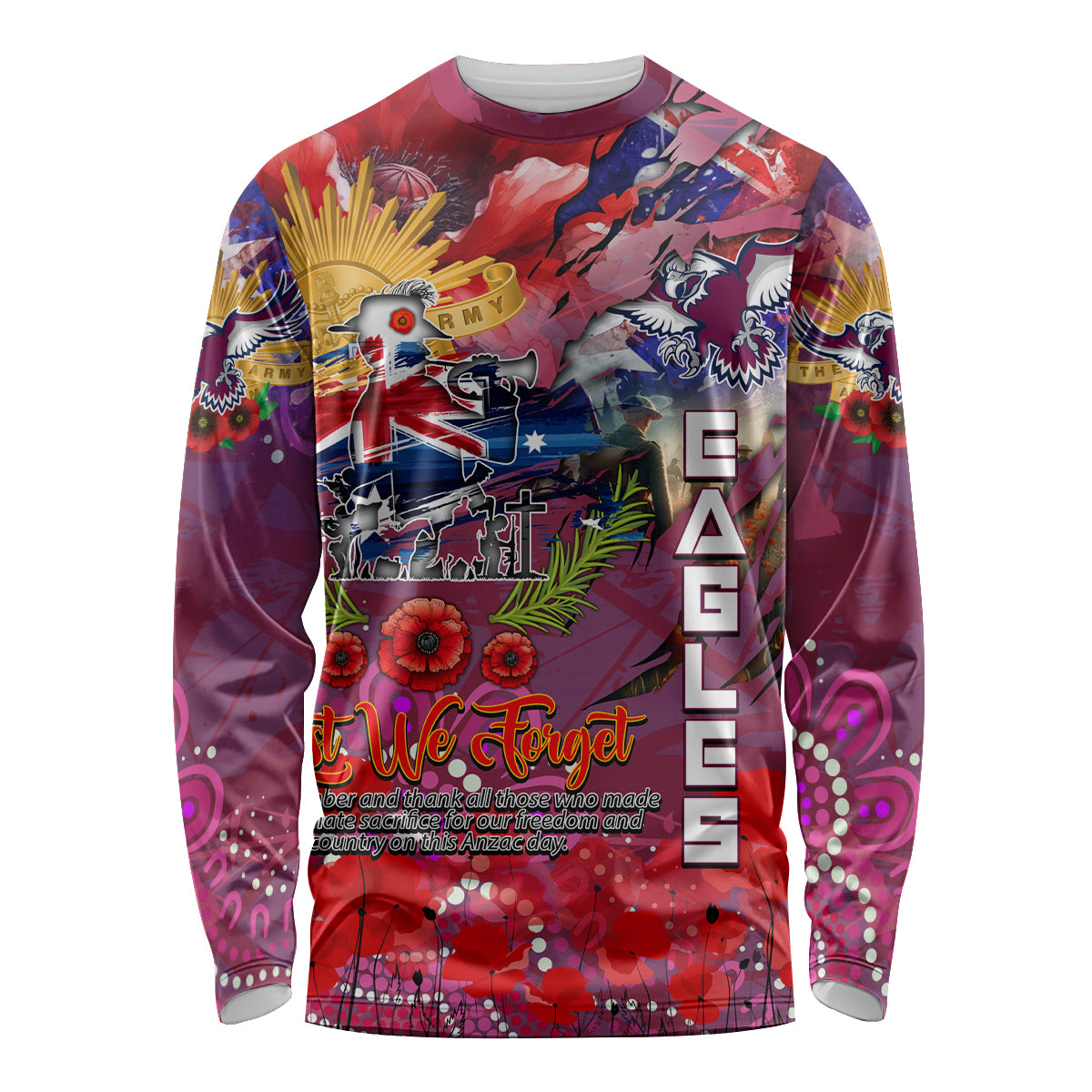 Personalised Australia Rugby Sea Eagles ANZAC Long Sleeve Shirt Manly-Warringah Scratch Style - Vibe Hoodie Shop