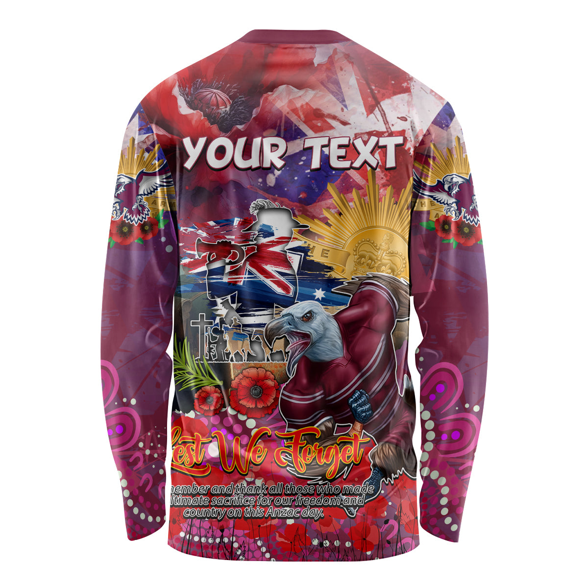 Personalised Australia Rugby Sea Eagles ANZAC Long Sleeve Shirt Manly-Warringah Scratch Style - Vibe Hoodie Shop