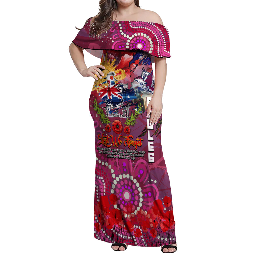 Personalised Australia Rugby Sea Eagles ANZAC Off Shoulder Maxi Dress Manly-Warringah Scratch Style