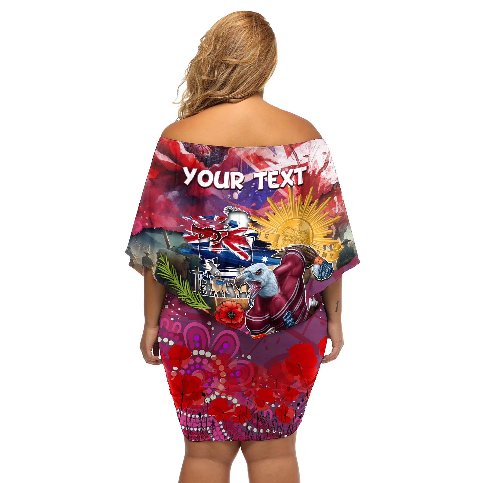 Personalised Australia Rugby Sea Eagles ANZAC Off Shoulder Short Dress Manly-Warringah Scratch Style