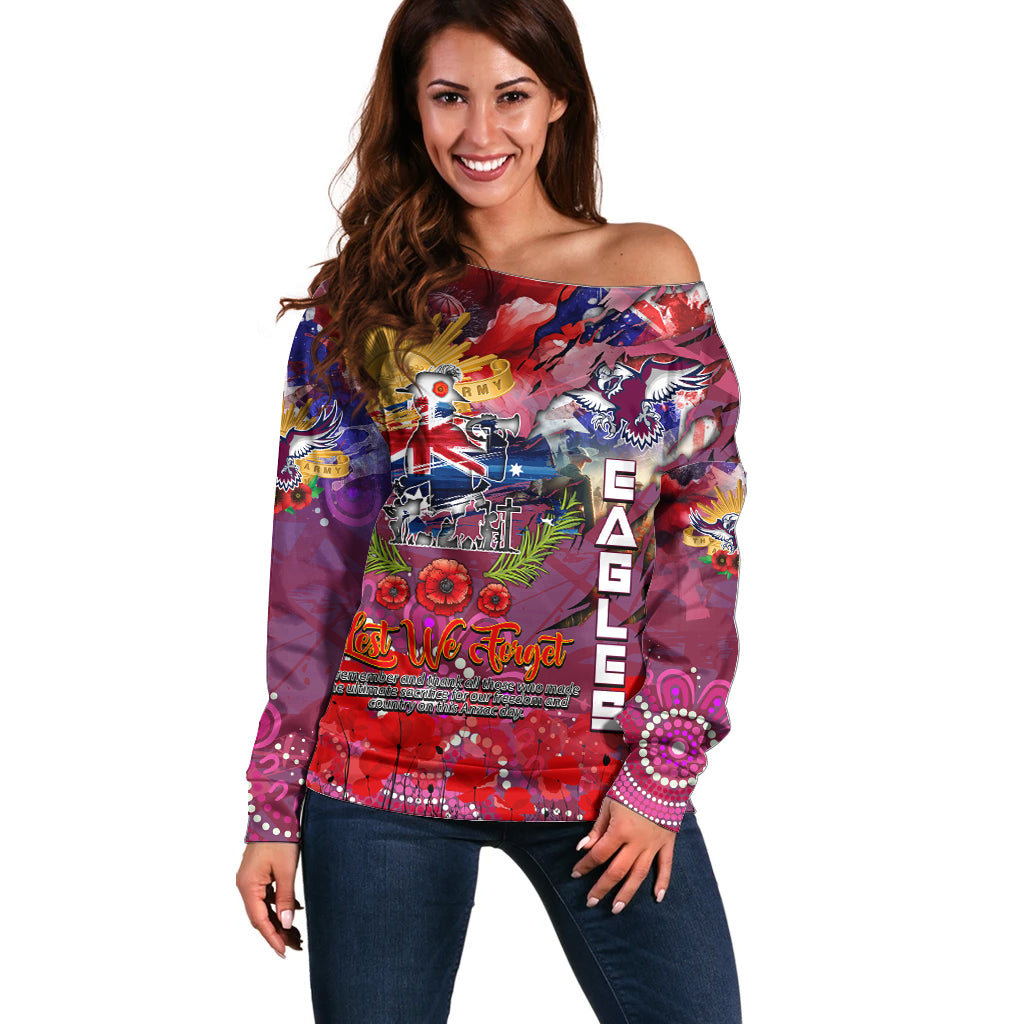 Personalised Australia Rugby Sea Eagles ANZAC Off Shoulder Sweater Manly-Warringah Scratch Style - Vibe Hoodie Shop