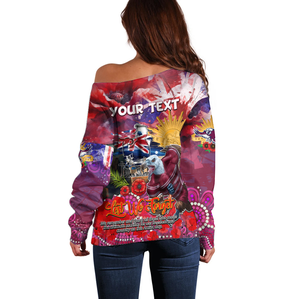 Personalised Australia Rugby Sea Eagles ANZAC Off Shoulder Sweater Manly-Warringah Scratch Style - Vibe Hoodie Shop