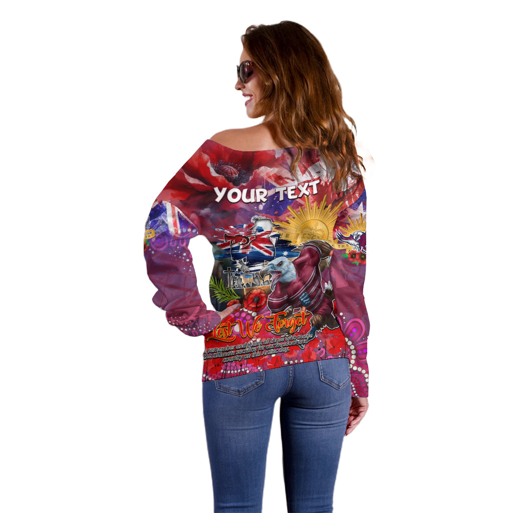 Personalised Australia Rugby Sea Eagles ANZAC Off Shoulder Sweater Manly-Warringah Scratch Style - Vibe Hoodie Shop