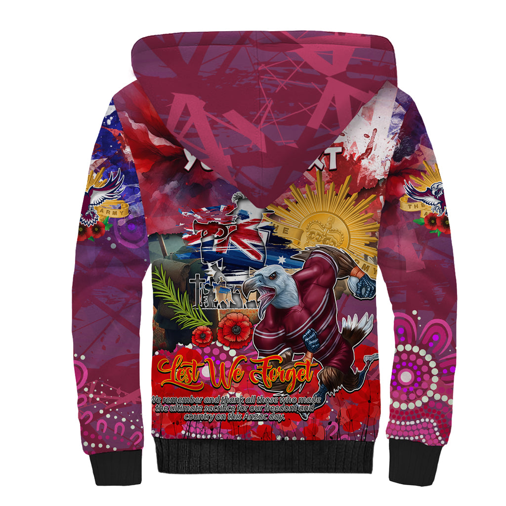 Personalised Australia Rugby Sea Eagles ANZAC Sherpa Hoodie Manly-Warringah Scratch Style - Vibe Hoodie Shop