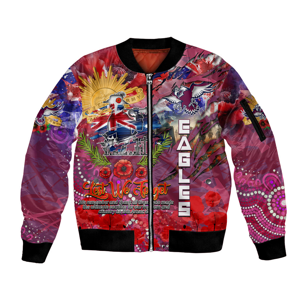 Personalised Australia Rugby Sea Eagles ANZAC Sleeve Zip Bomber Jacket Manly-Warringah Scratch Style