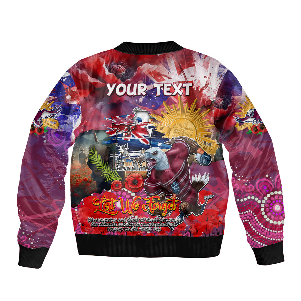 Personalised Australia Rugby Sea Eagles ANZAC Sleeve Zip Bomber Jacket Manly-Warringah Scratch Style