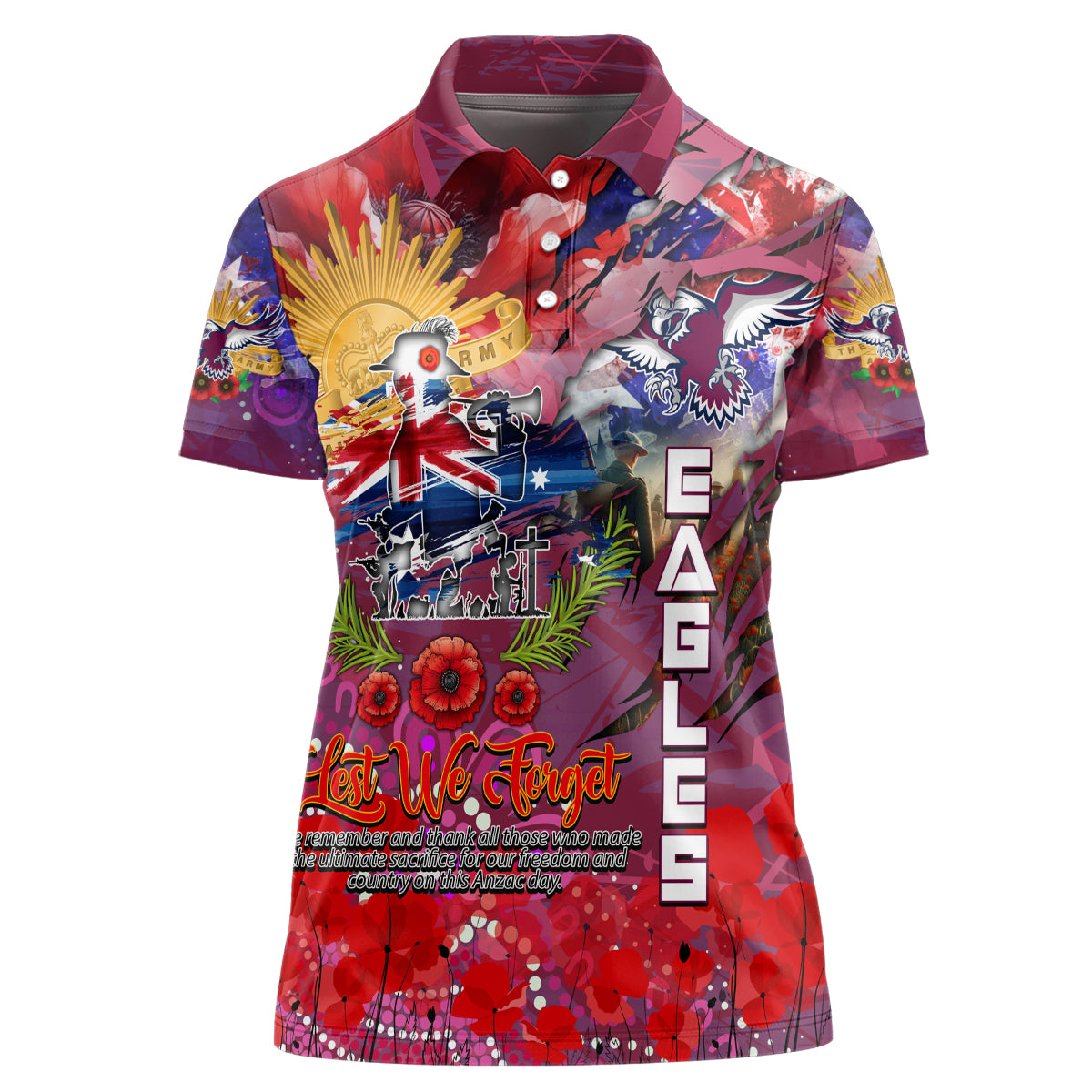 Personalised Australia Rugby Sea Eagles ANZAC Women Polo Shirt Manly-Warringah Scratch Style - Vibe Hoodie Shop