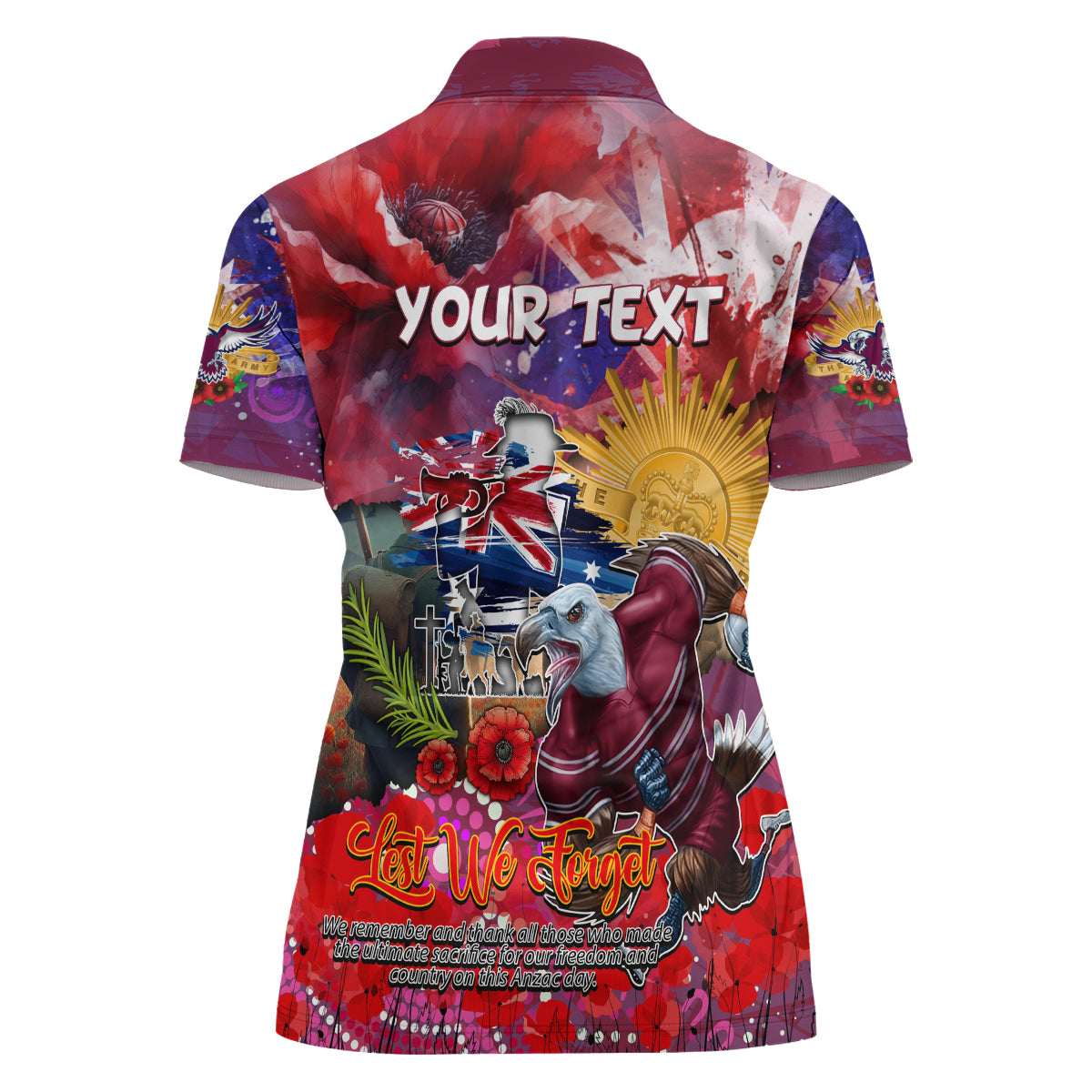 Personalised Australia Rugby Sea Eagles ANZAC Women Polo Shirt Manly-Warringah Scratch Style - Vibe Hoodie Shop