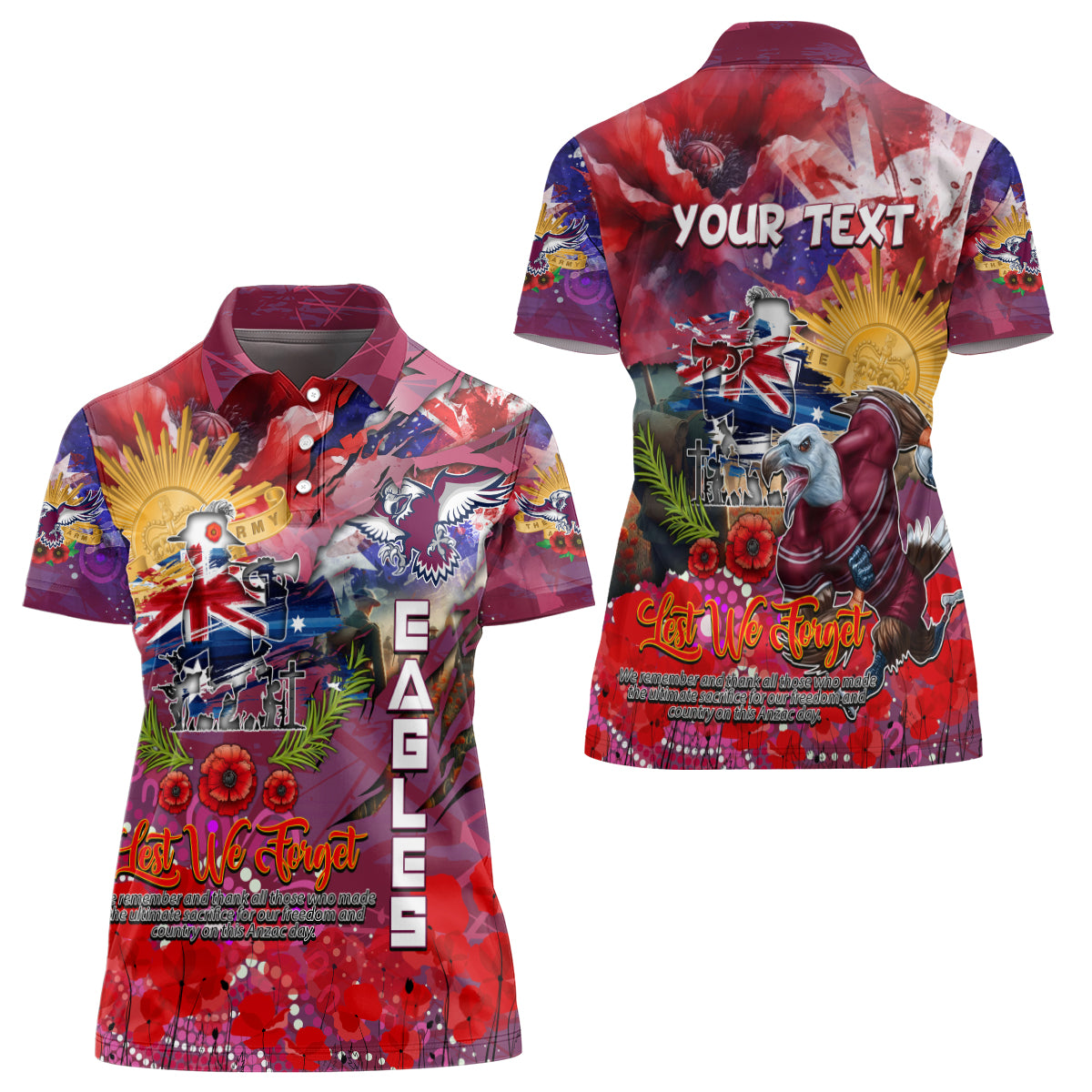 Personalised Australia Rugby Sea Eagles ANZAC Women Polo Shirt Manly-Warringah Scratch Style - Vibe Hoodie Shop