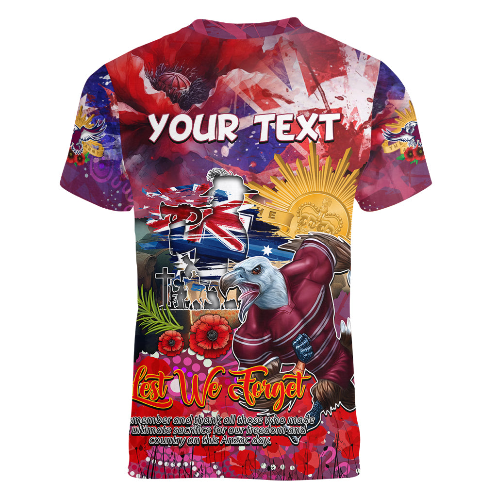 Personalised Australia Rugby Sea Eagles ANZAC Women V Neck T Shirt Manly-Warringah Scratch Style - Vibe Hoodie Shop