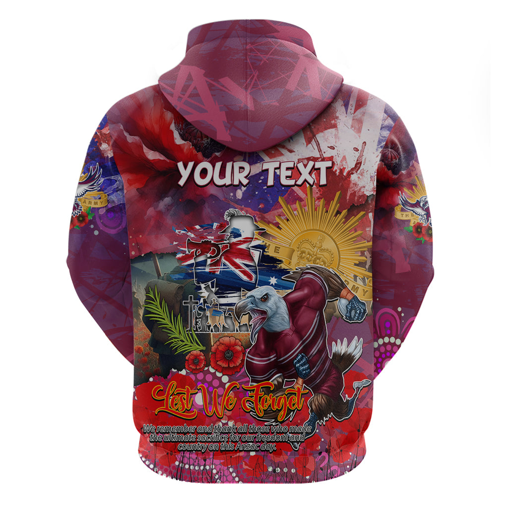 Personalised Australia Rugby Sea Eagles ANZAC Zip Hoodie Manly-Warringah Scratch Style - Vibe Hoodie Shop