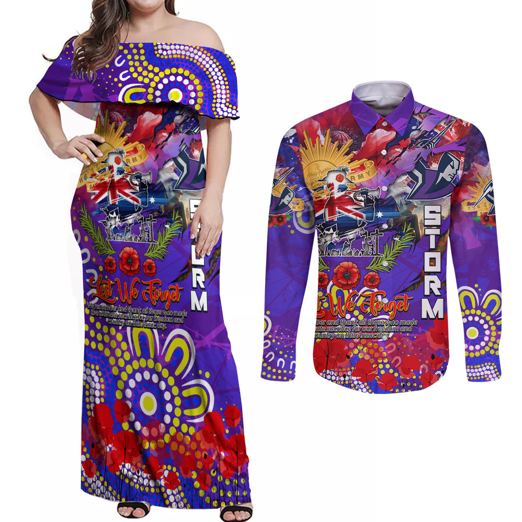 Personalised Australia Rugby Storm ANZAC Couples Matching Off Shoulder Maxi Dress and Long Sleeve Button Shirt Melbourne Scratch Style