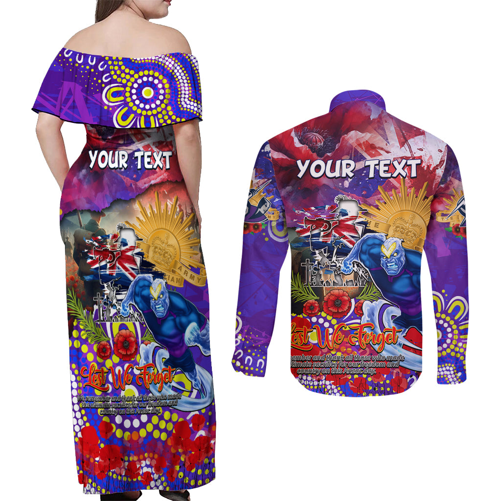 Personalised Australia Rugby Storm ANZAC Couples Matching Off Shoulder Maxi Dress and Long Sleeve Button Shirt Melbourne Scratch Style