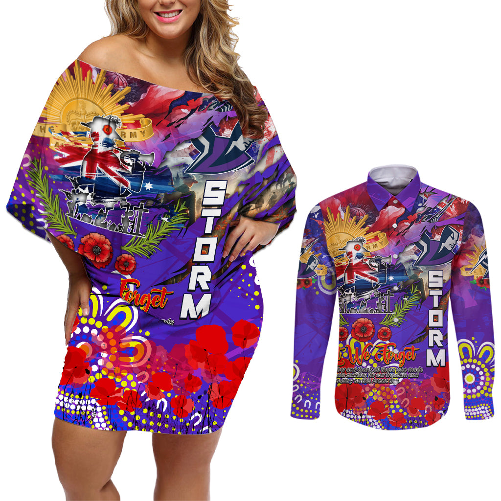 Personalised Australia Rugby Storm ANZAC Couples Matching Off Shoulder Short Dress and Long Sleeve Button Shirt Melbourne Scratch Style