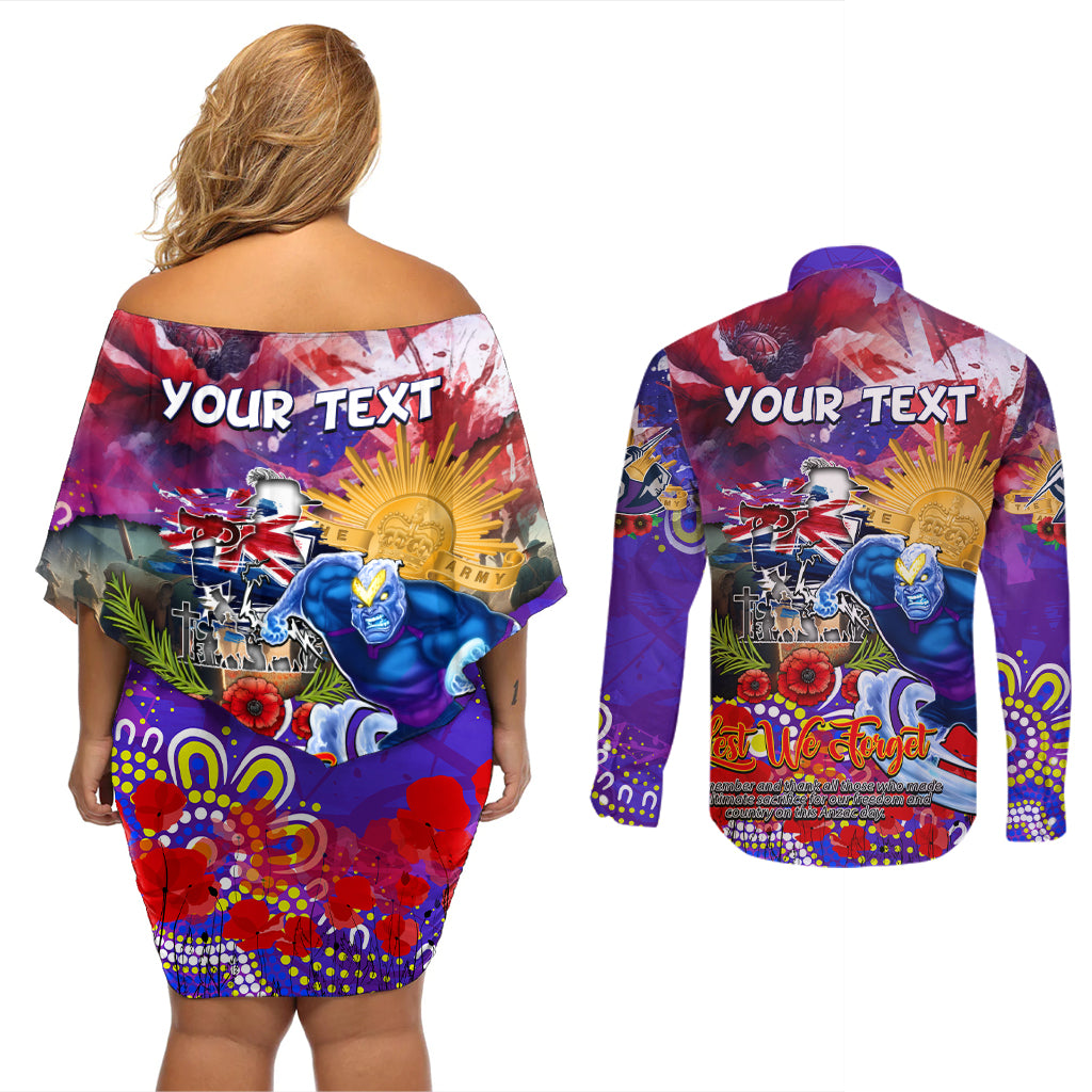 Personalised Australia Rugby Storm ANZAC Couples Matching Off Shoulder Short Dress and Long Sleeve Button Shirt Melbourne Scratch Style
