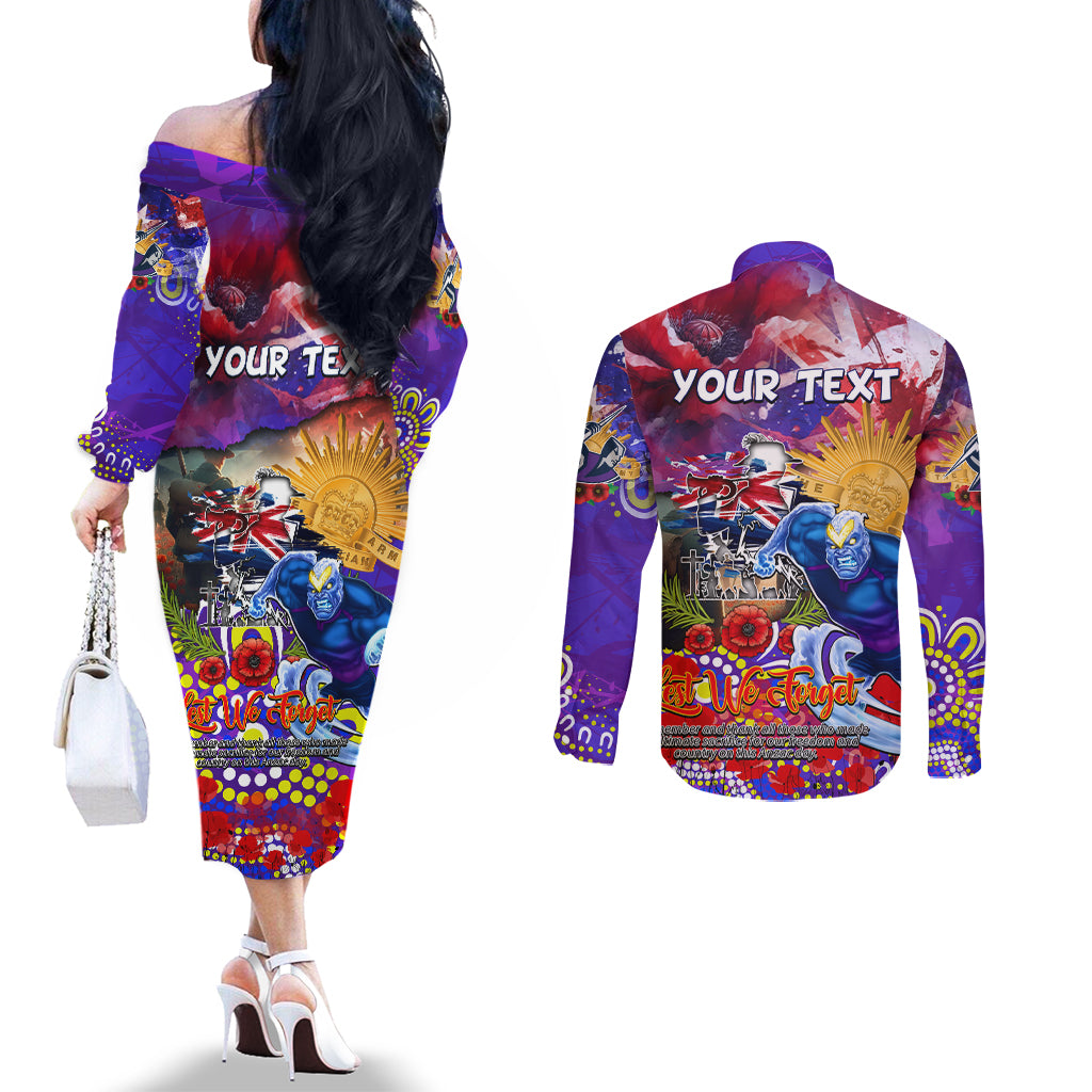 Personalised Australia Rugby Storm ANZAC Couples Matching Off The Shoulder Long Sleeve Dress and Long Sleeve Button Shirt Melbourne Scratch Style