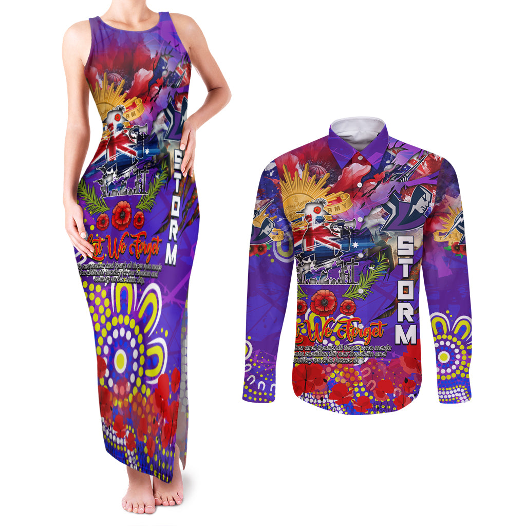 Personalised Australia Rugby Storm ANZAC Couples Matching Tank Maxi Dress and Long Sleeve Button Shirt Melbourne Scratch Style