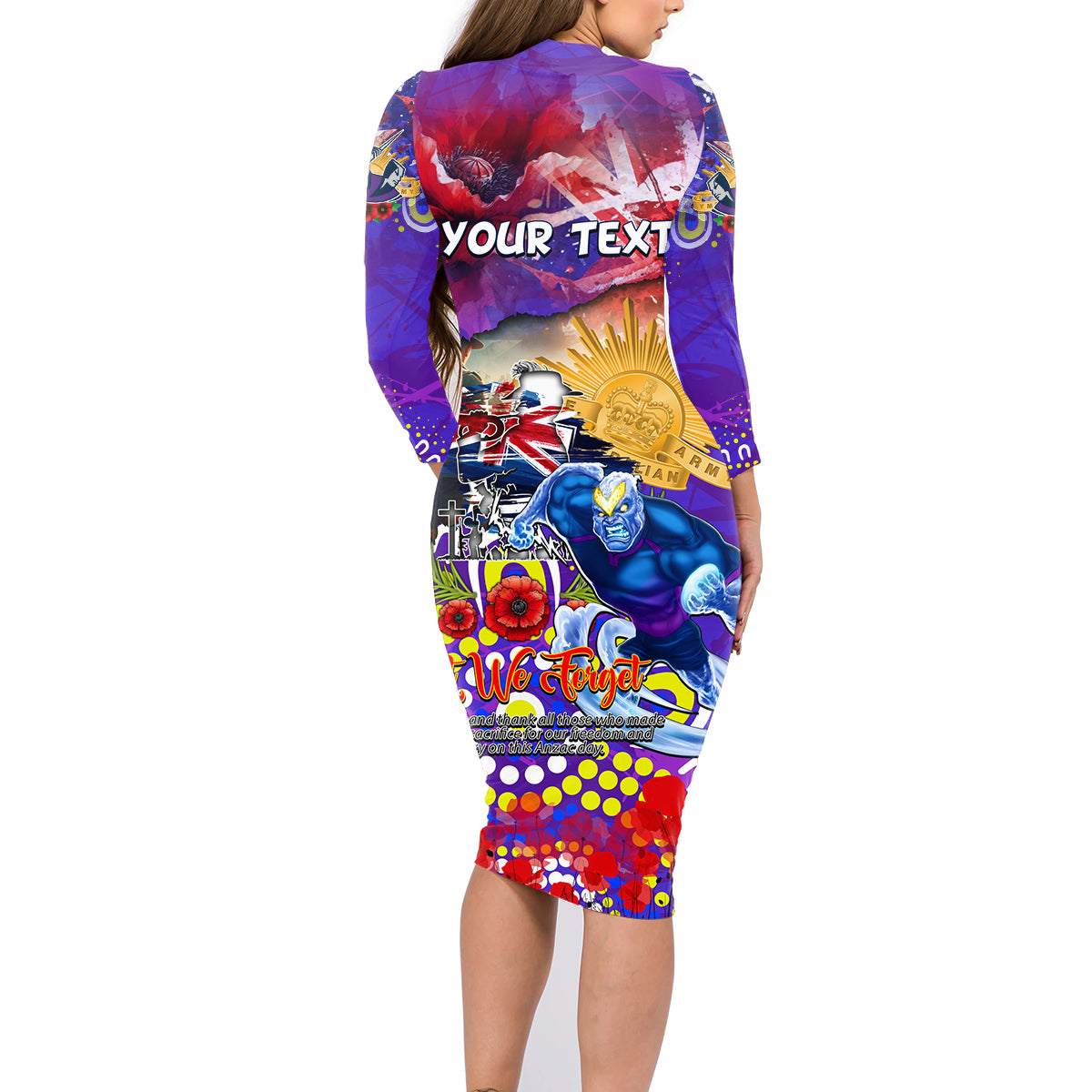 Personalised Australia Rugby Storm ANZAC Family Matching Long Sleeve Bodycon Dress and Hawaiian Shirt Melbourne Scratch Style