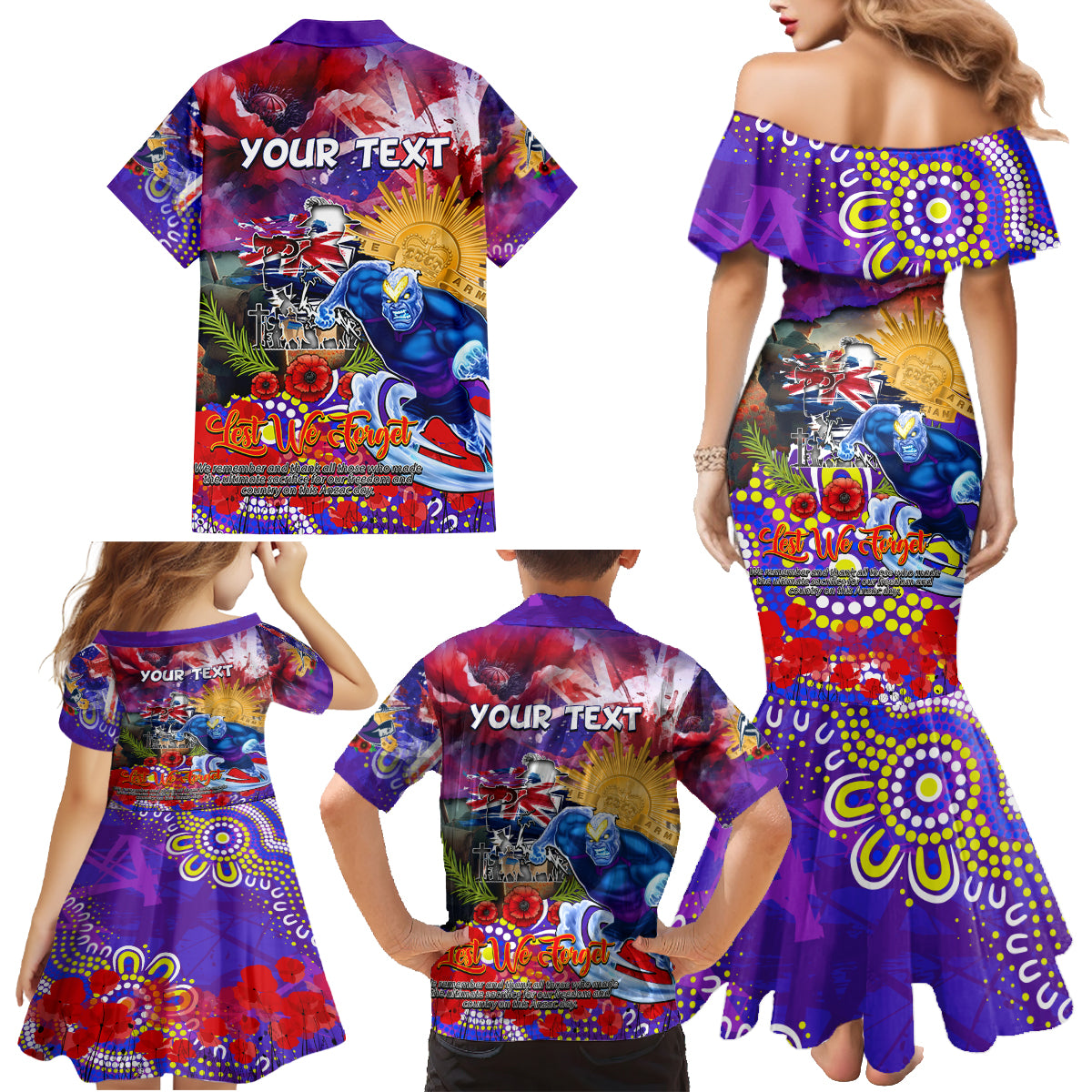 Personalised Australia Rugby Storm ANZAC Family Matching Mermaid Dress and Hawaiian Shirt Melbourne Scratch Style