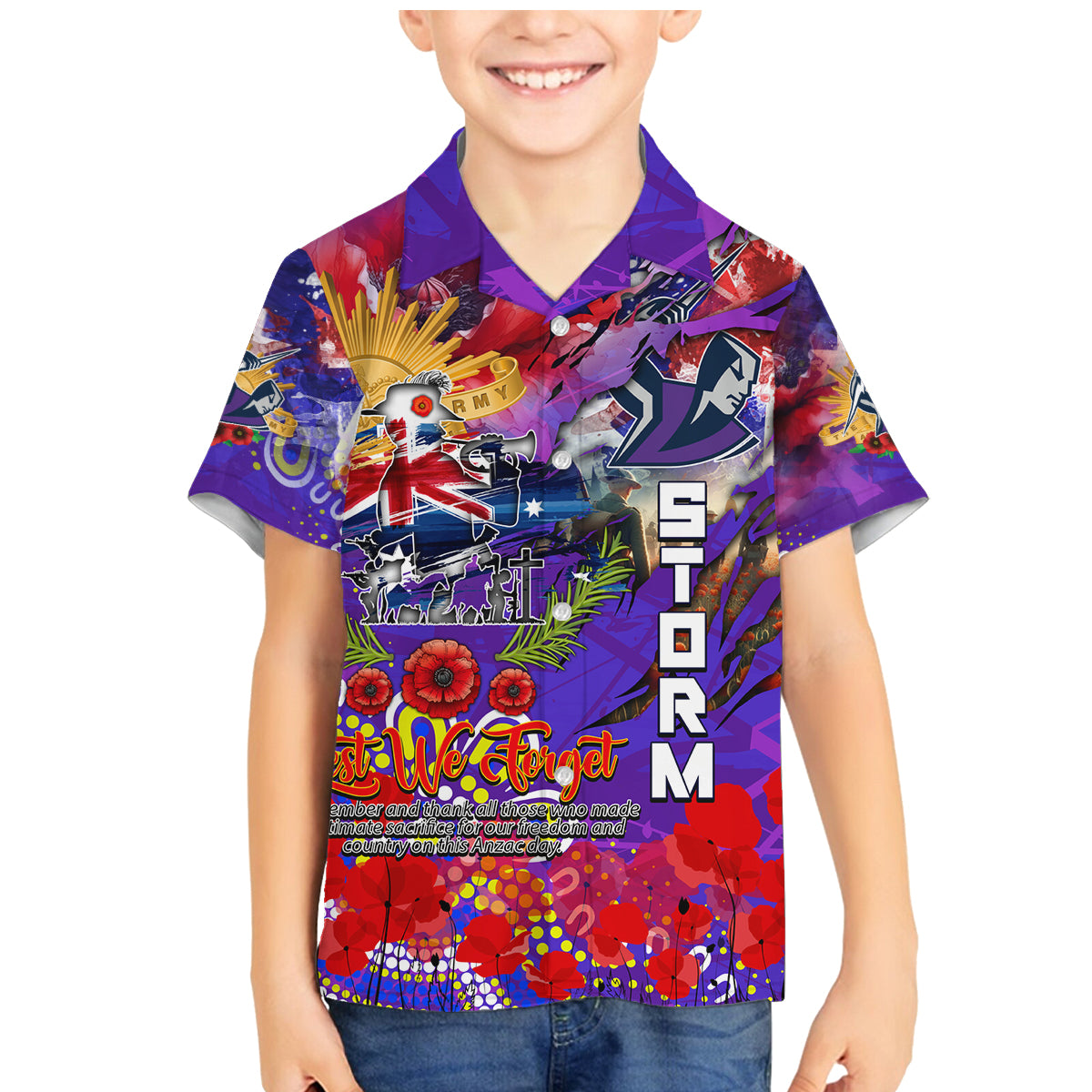 Personalised Australia Rugby Storm ANZAC Family Matching Mermaid Dress and Hawaiian Shirt Melbourne Scratch Style