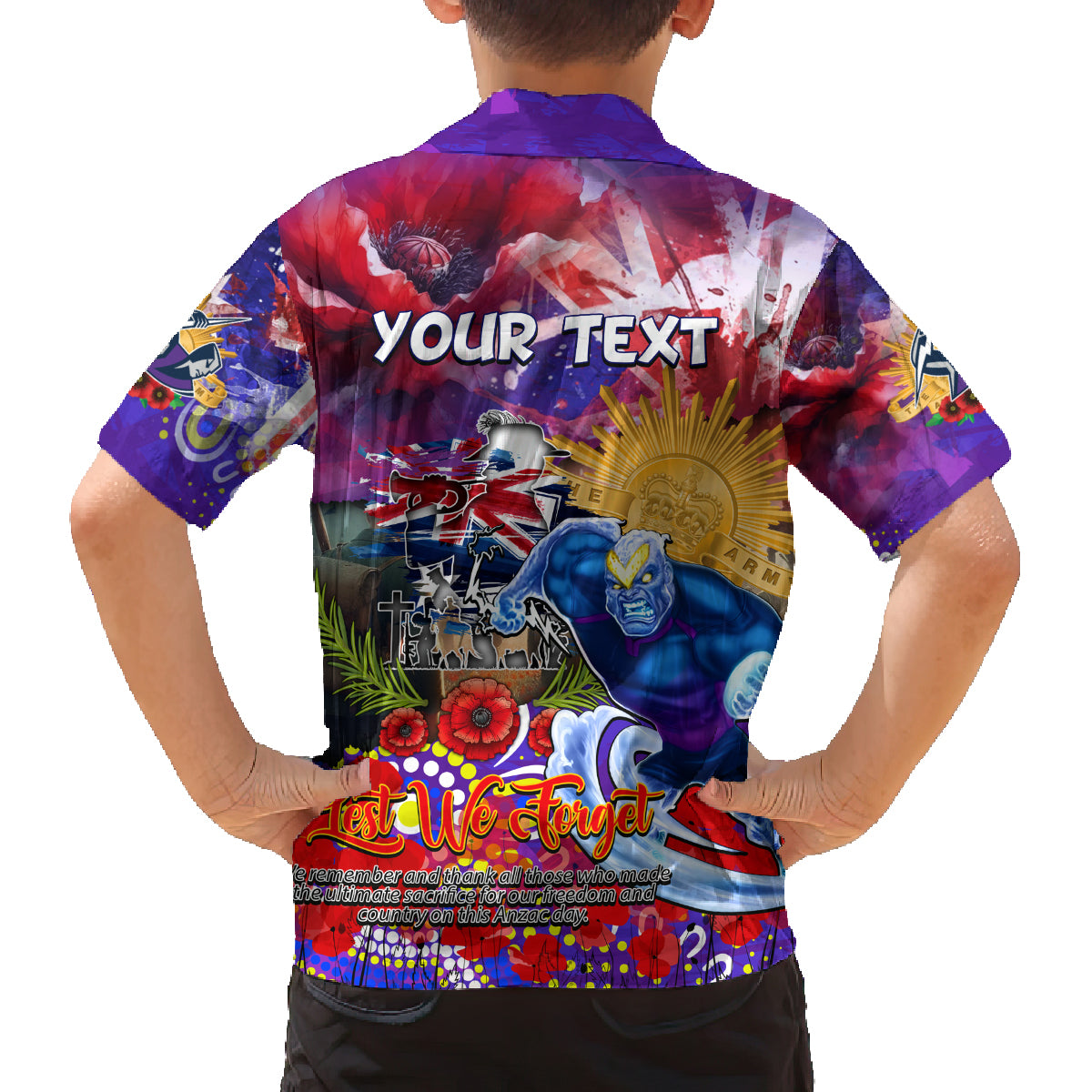 Personalised Australia Rugby Storm ANZAC Family Matching Off The Shoulder Long Sleeve Dress and Hawaiian Shirt Melbourne Scratch Style
