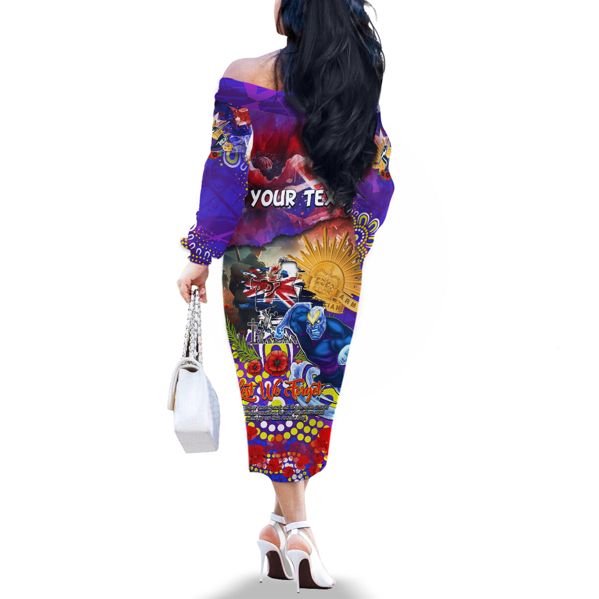 Personalised Australia Rugby Storm ANZAC Family Matching Off The Shoulder Long Sleeve Dress and Hawaiian Shirt Melbourne Scratch Style