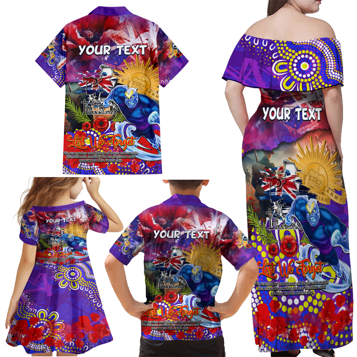 Personalised Australia Rugby Storm ANZAC Family Matching Off Shoulder Maxi Dress and Hawaiian Shirt Melbourne Scratch Style