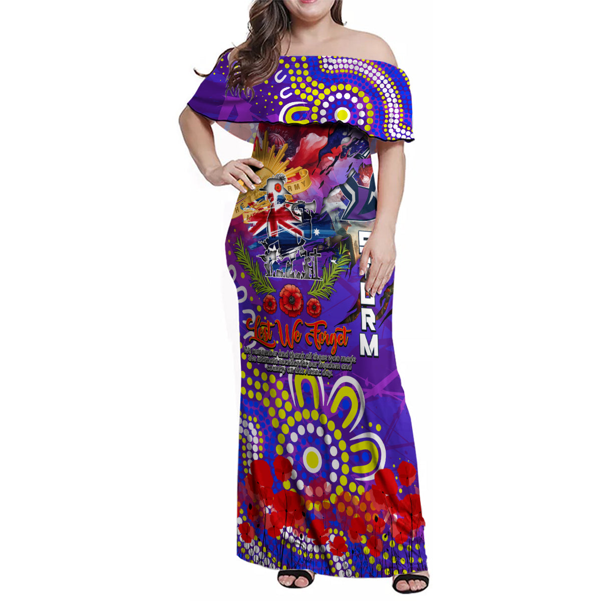 Personalised Australia Rugby Storm ANZAC Family Matching Off Shoulder Maxi Dress and Hawaiian Shirt Melbourne Scratch Style