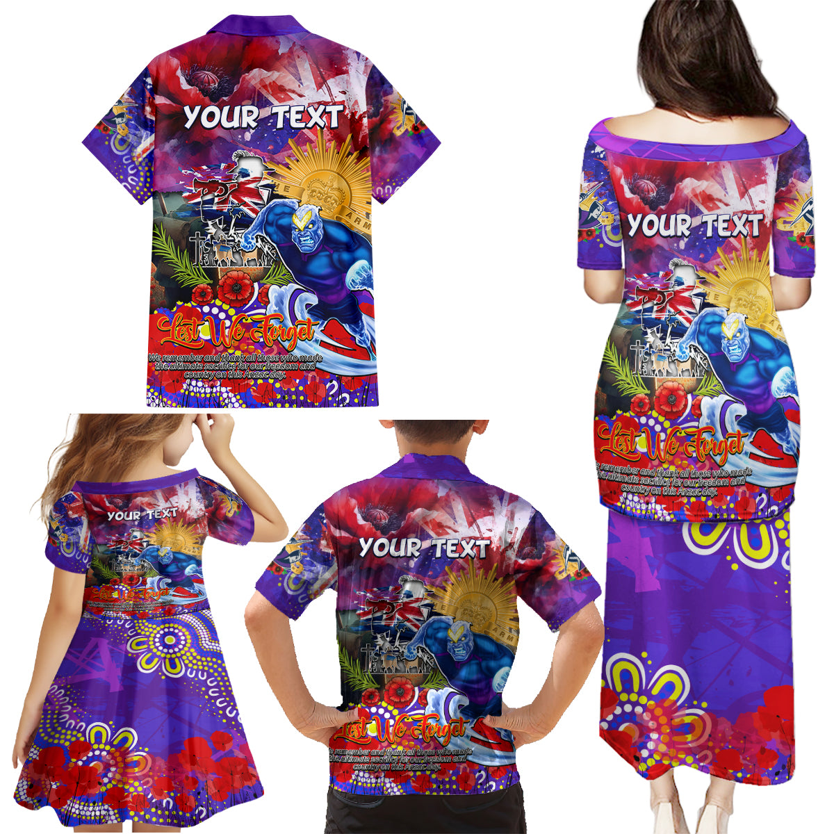 Personalised Australia Rugby Storm ANZAC Family Matching Puletasi and Hawaiian Shirt Melbourne Scratch Style