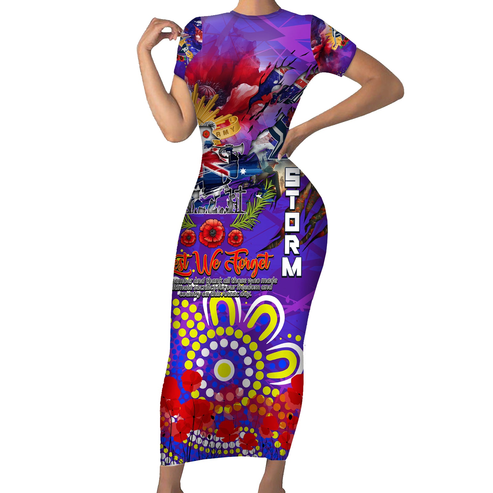 Personalised Australia Rugby Storm ANZAC Family Matching Short Sleeve Bodycon Dress and Hawaiian Shirt Melbourne Scratch Style