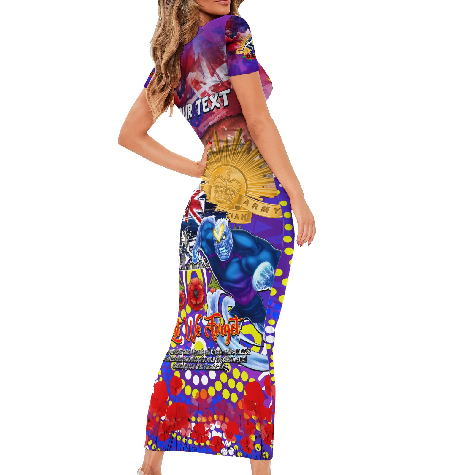 Personalised Australia Rugby Storm ANZAC Family Matching Short Sleeve Bodycon Dress and Hawaiian Shirt Melbourne Scratch Style