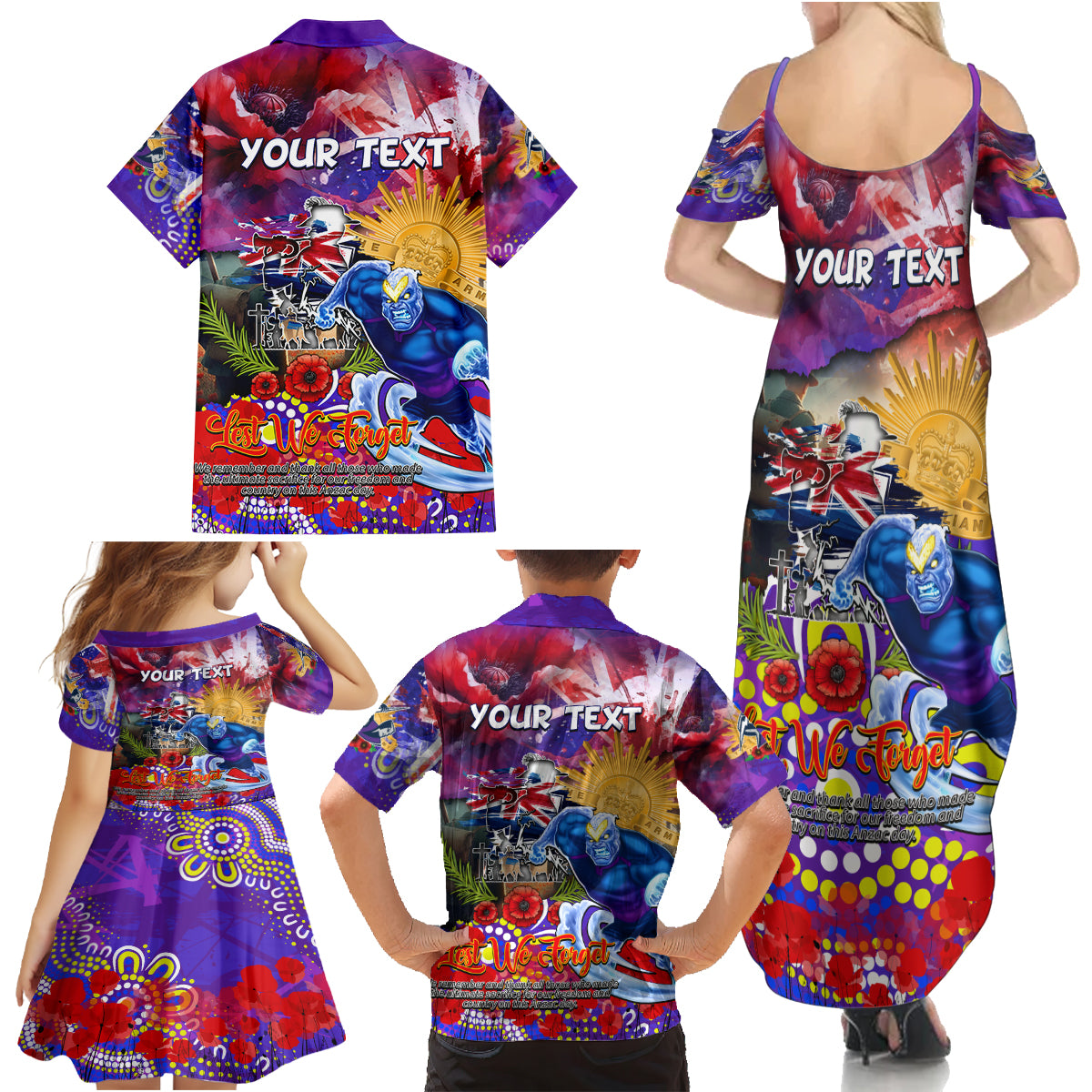 Personalised Australia Rugby Storm ANZAC Family Matching Summer Maxi Dress and Hawaiian Shirt Melbourne Scratch Style