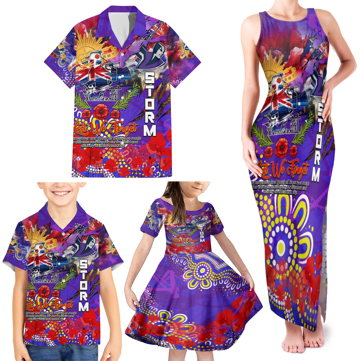 Personalised Australia Rugby Storm ANZAC Family Matching Tank Maxi Dress and Hawaiian Shirt Melbourne Scratch Style
