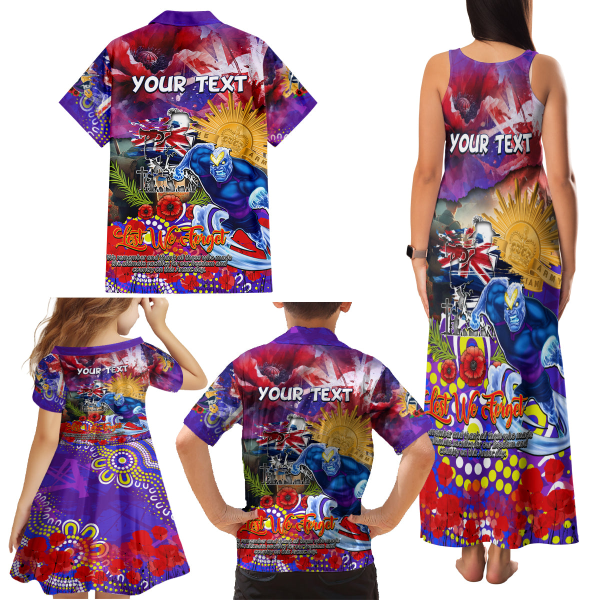 Personalised Australia Rugby Storm ANZAC Family Matching Tank Maxi Dress and Hawaiian Shirt Melbourne Scratch Style