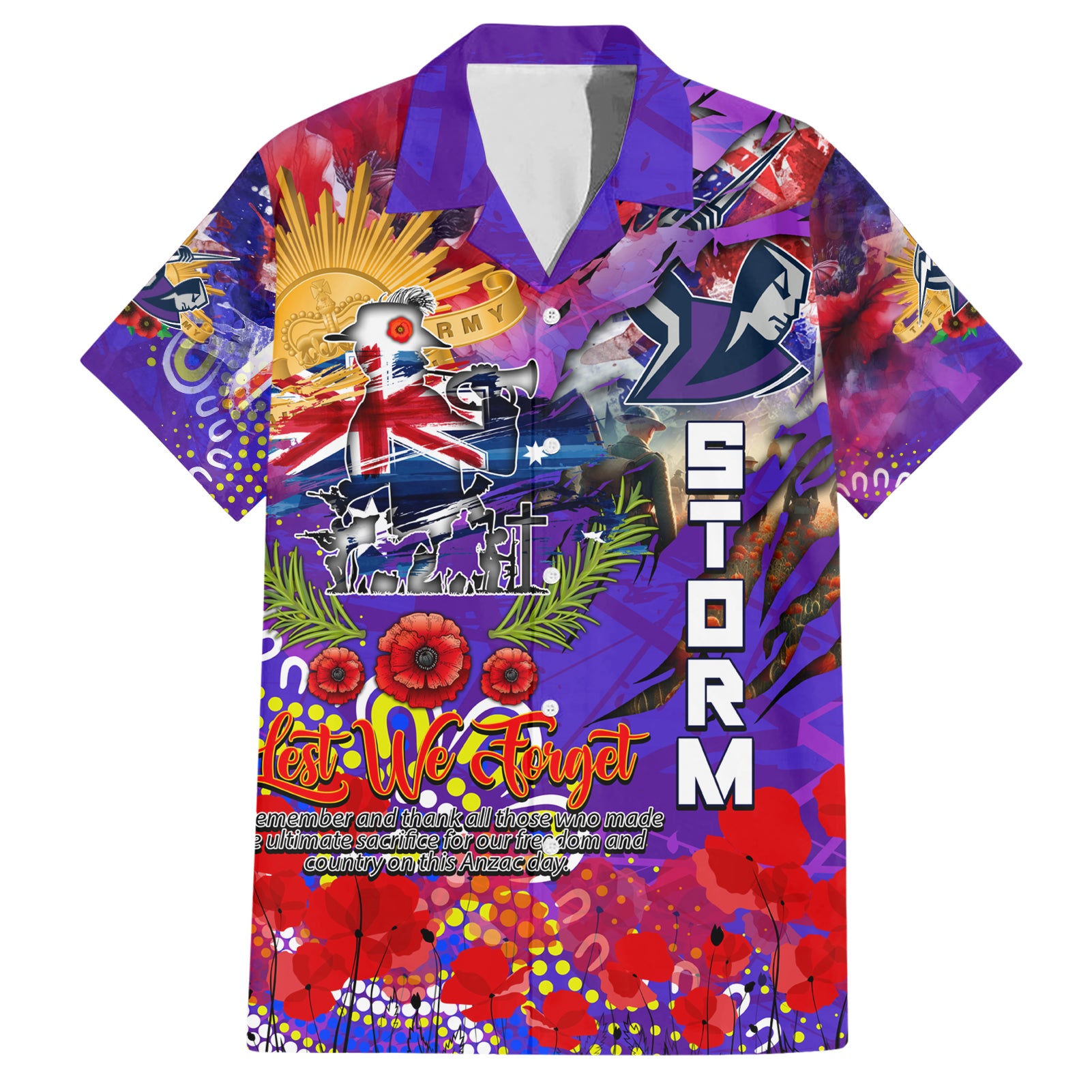 Personalised Australia Rugby Storm ANZAC Hawaiian Shirt Melbourne Scratch Style - Vibe Hoodie Shop