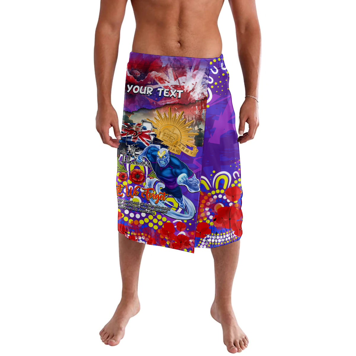 Personalised Australia Rugby Storm ANZAC Lavalava Melbourne Scratch Style
