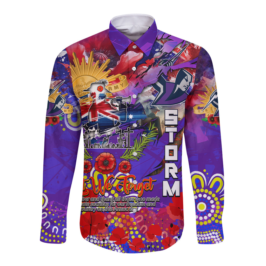 Personalised Australia Rugby Storm ANZAC Long Sleeve Button Shirt Melbourne Scratch Style - Vibe Hoodie Shop
