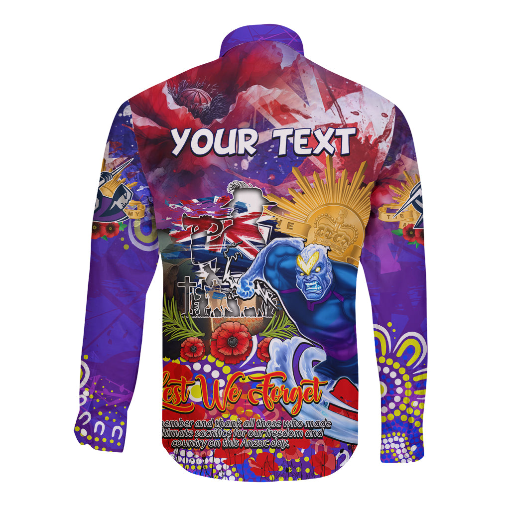 Personalised Australia Rugby Storm ANZAC Long Sleeve Button Shirt Melbourne Scratch Style - Vibe Hoodie Shop