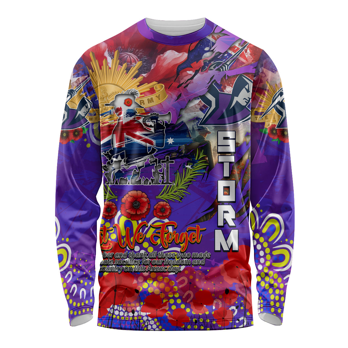Personalised Australia Rugby Storm ANZAC Long Sleeve Shirt Melbourne Scratch Style - Vibe Hoodie Shop