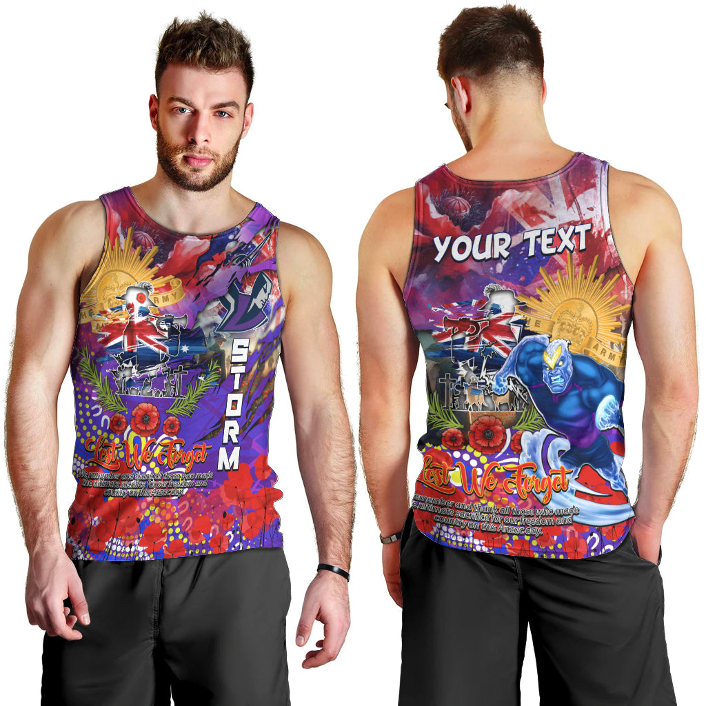 Personalised Australia Rugby Storm ANZAC Men Tank Top Melbourne Scratch Style - Vibe Hoodie Shop