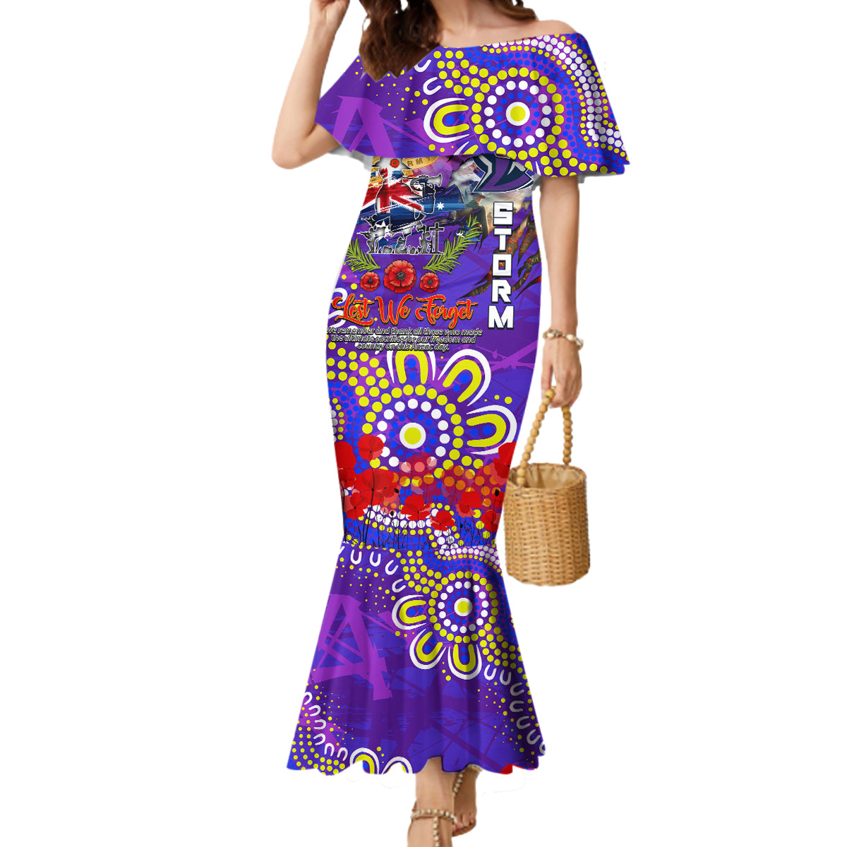 Personalised Australia Rugby Storm ANZAC Mermaid Dress Melbourne Scratch Style