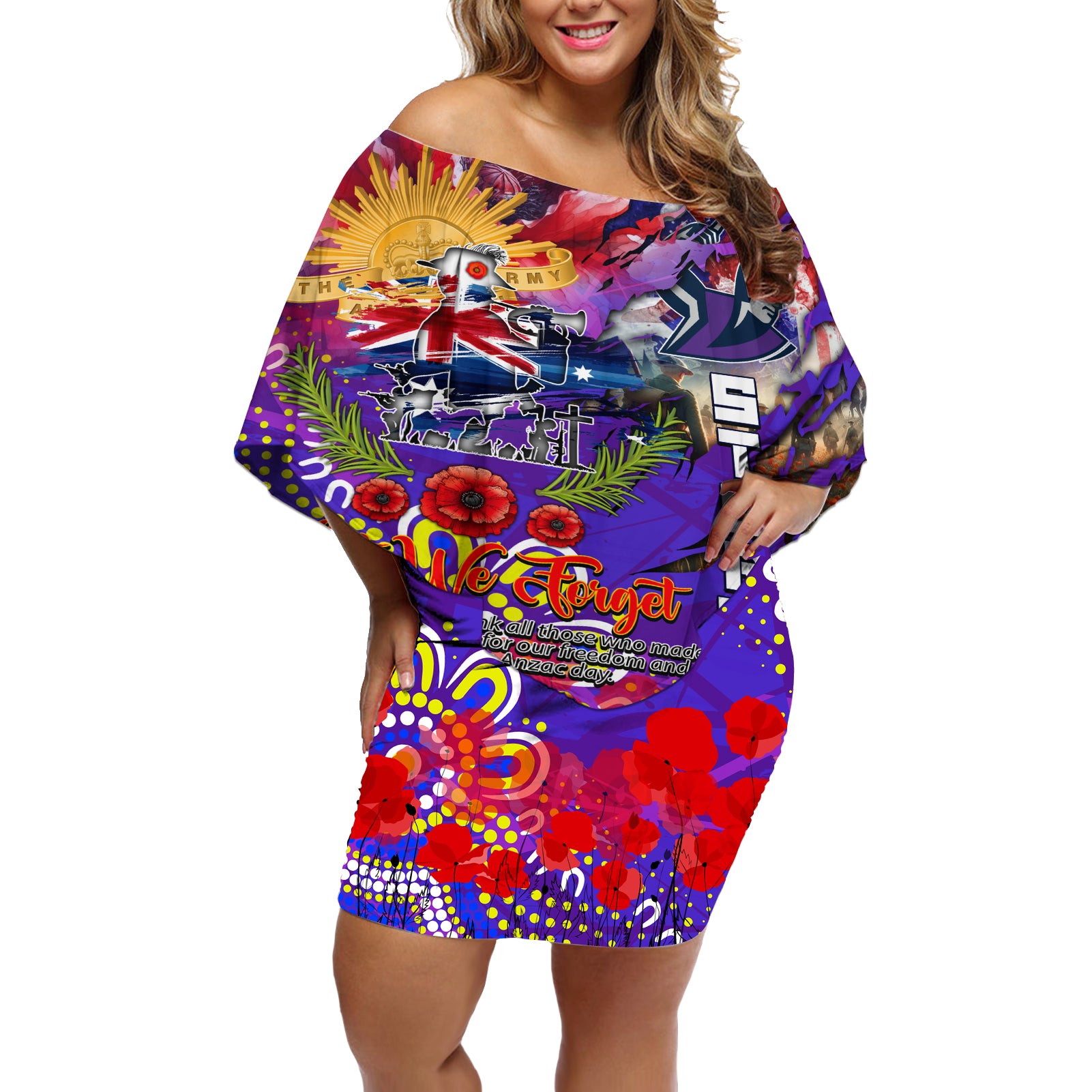 Personalised Australia Rugby Storm ANZAC Off Shoulder Short Dress Melbourne Scratch Style