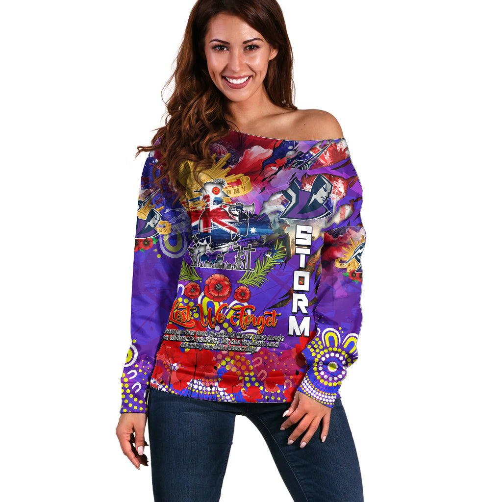 Personalised Australia Rugby Storm ANZAC Off Shoulder Sweater Melbourne Scratch Style - Vibe Hoodie Shop