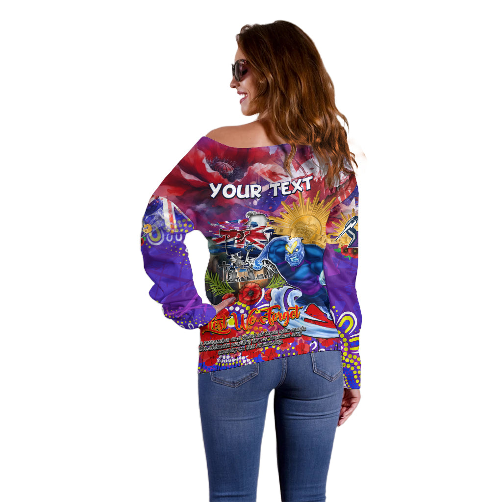 Personalised Australia Rugby Storm ANZAC Off Shoulder Sweater Melbourne Scratch Style - Vibe Hoodie Shop