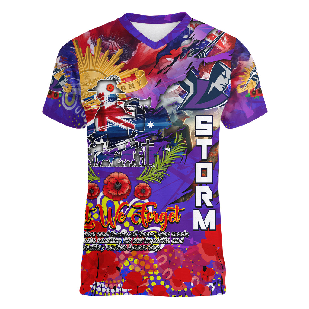 Personalised Australia Rugby Storm ANZAC Women V Neck T Shirt Melbourne Scratch Style - Vibe Hoodie Shop