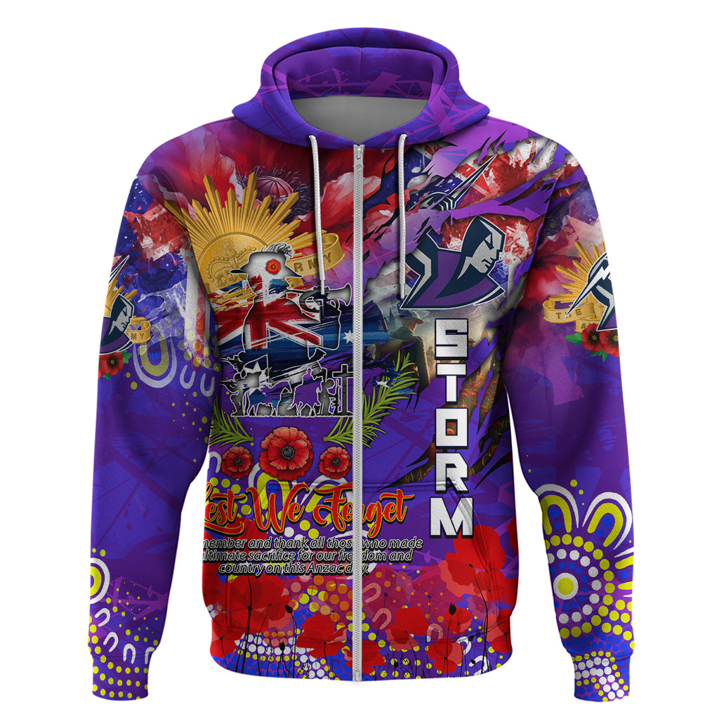 Personalised Australia Rugby Storm ANZAC Zip Hoodie Melbourne Scratch Style - Vibe Hoodie Shop