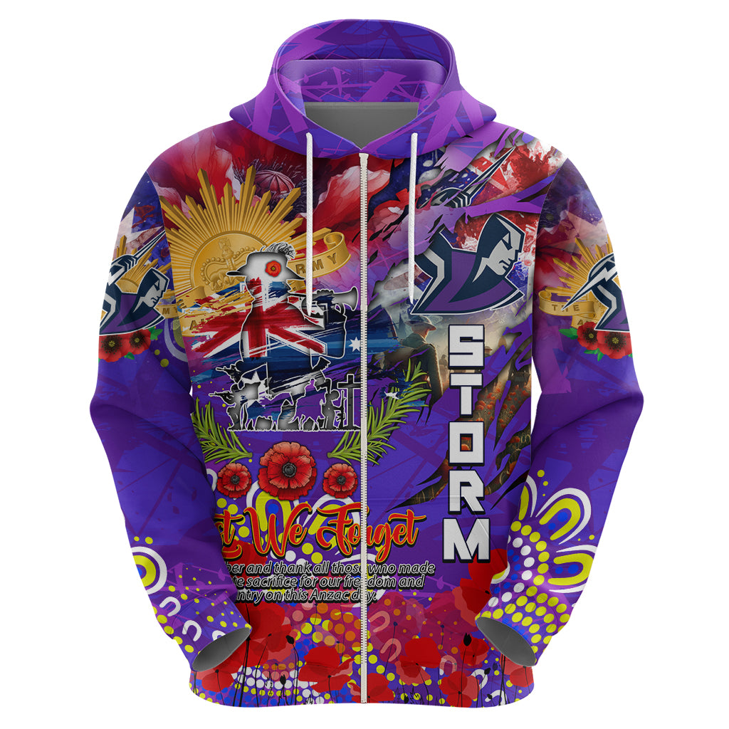 Personalised Australia Rugby Storm ANZAC Zip Hoodie Melbourne Scratch Style - Vibe Hoodie Shop