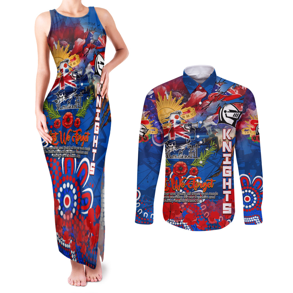 Personalised Australia Rugby Knights ANZAC Couples Matching Tank Maxi Dress and Long Sleeve Button Shirt Newcastle Scratch Style